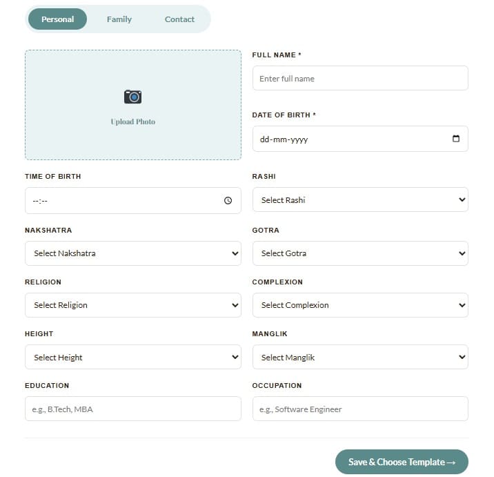 Avya Marriage Biodata Maker Dashboard